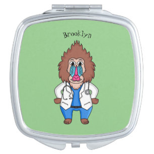 Funny mandrill doctor cartoon illustration compact mirror