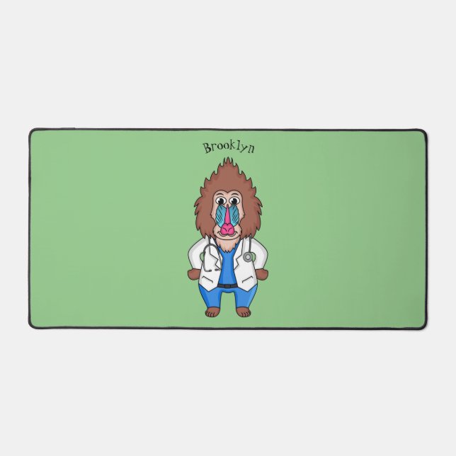 Funny mandrill doctor cartoon illustration desk mat (Front)