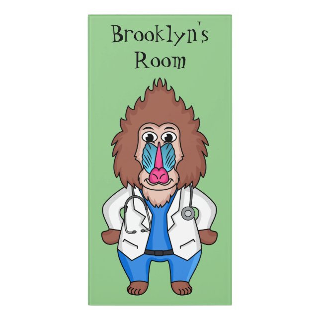 Funny mandrill doctor cartoon illustration door sign (Classic Front Vert)