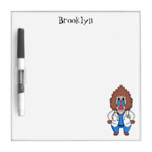 Funny mandrill doctor cartoon illustration dry erase board