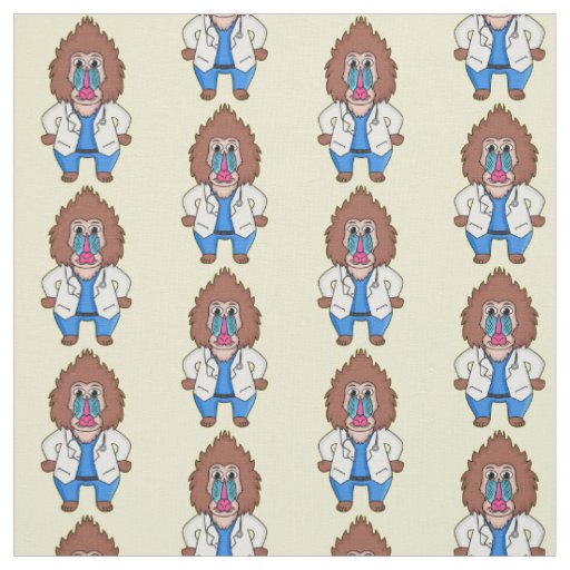 Funny mandrill doctor cartoon illustration fabric