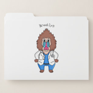 Funny mandrill doctor cartoon illustration file folder