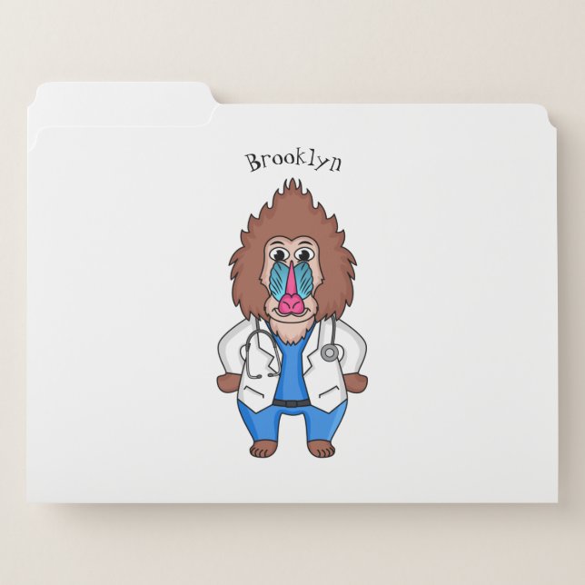 Funny mandrill doctor cartoon illustration file folder (Front Left)