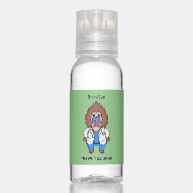 Funny mandrill doctor cartoon illustration hand sanitizer (Front)
