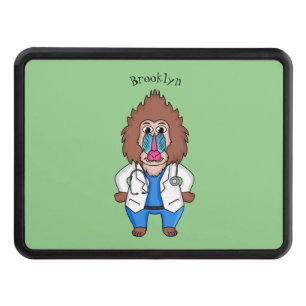 Funny mandrill doctor cartoon illustration hitch cover