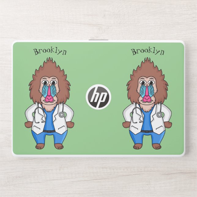 Funny mandrill doctor cartoon illustration HP laptop skin (Front)