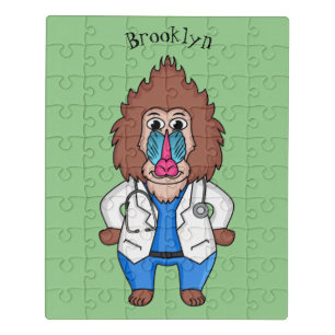 Funny mandrill doctor cartoon illustration jigsaw puzzle