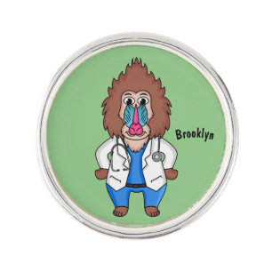 Funny mandrill doctor cartoon illustration lapel pin