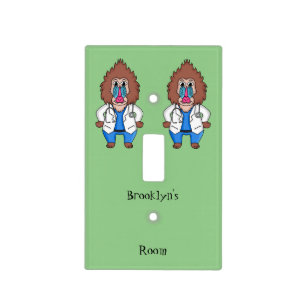 Funny mandrill doctor cartoon illustration light switch cover