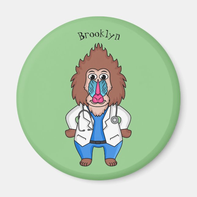 Funny mandrill doctor cartoon illustration magnet (Front)