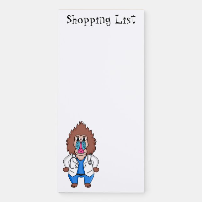 Funny mandrill doctor cartoon illustration magnetic notepad (Front)