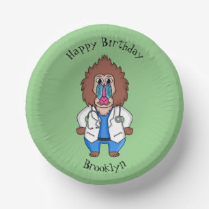 Funny mandrill doctor cartoon illustration paper bowls
