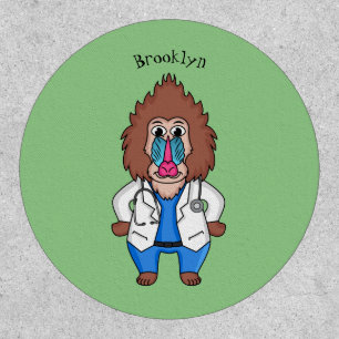 Funny mandrill doctor cartoon illustration patch