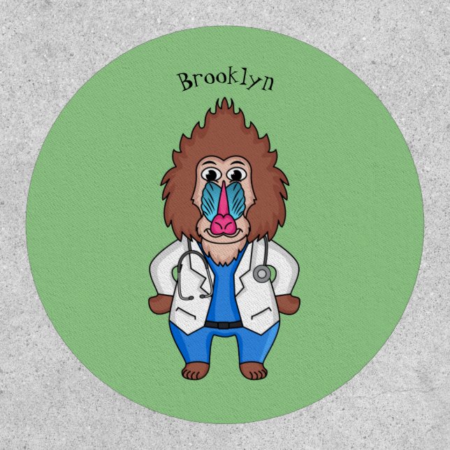 Funny mandrill doctor cartoon illustration patch (Front)