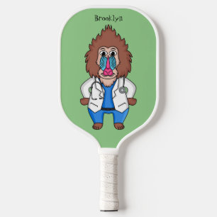 Funny mandrill doctor cartoon illustration pickleball paddle