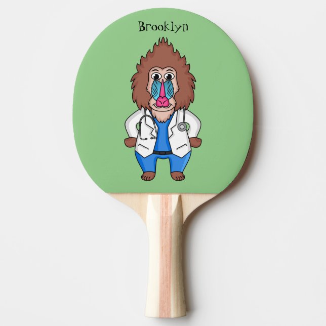 Funny mandrill doctor cartoon illustration ping pong paddle (Front)