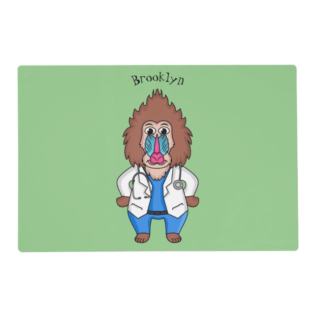 Funny mandrill doctor cartoon illustration placemat (Front)