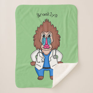 Funny mandrill doctor cartoon illustration sherpa blanket