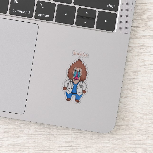 Funny mandrill doctor cartoon illustration sticker (Detail)