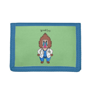 Funny mandrill doctor cartoon illustration tri-fold wallet