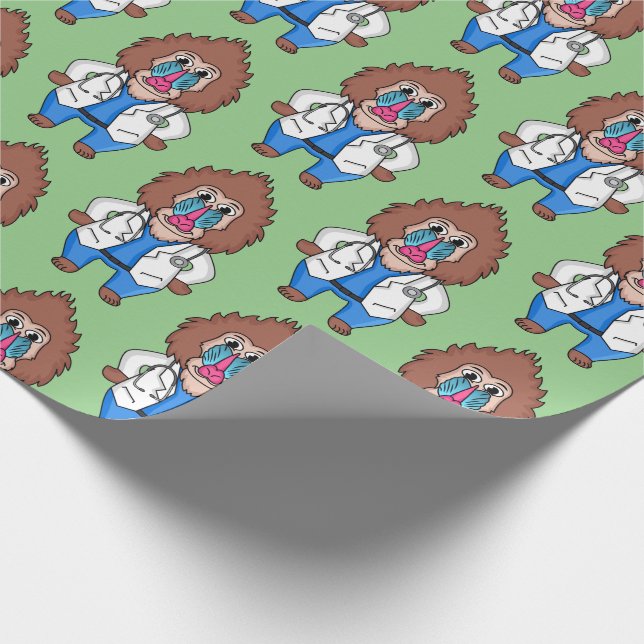 Funny mandrill doctor cartoon illustration wrapping paper (Corner)