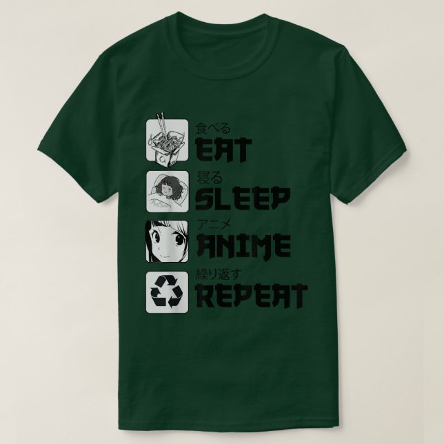 Funny Manga Teenagers Shirt Eat Sleep Anime Repeat (Design Front)