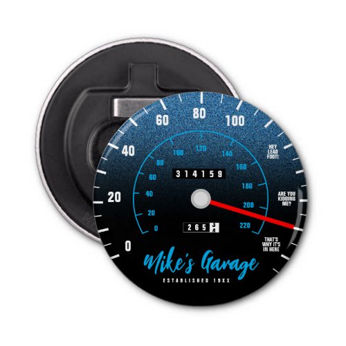 Funny Manly Car Odometer Speedometer Blue Glitter Bottle Opener