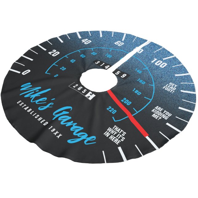 Funny Manly Car Odometer Speedometer Blue Glitter Brushed Polyester Tree Skirt (Angled)