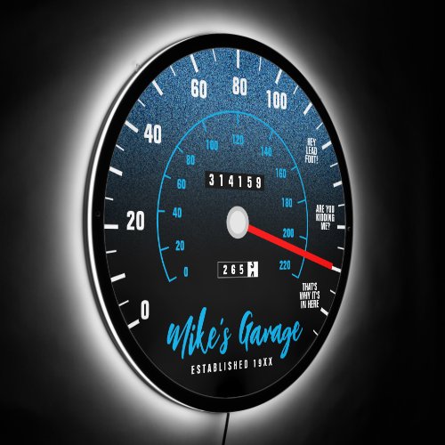 Funny Manly Car Odometer Speedometer Blue Glitter LED Sign