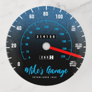 Funny Manly Car Odometer Speedometer Blue Glitter Trinket Tray
