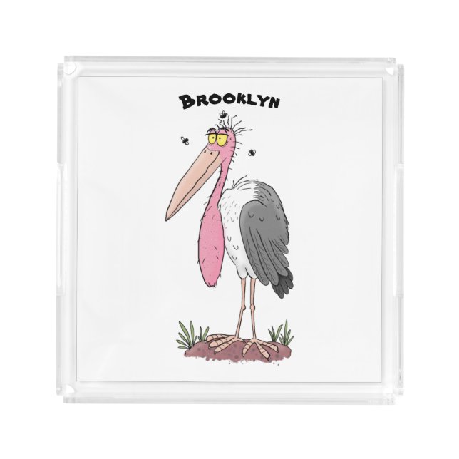 Funny marabou stork cartoon acrylic tray (Front)