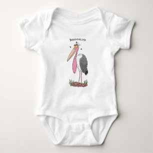 Funny marabou stork cartoon baby bodysuit