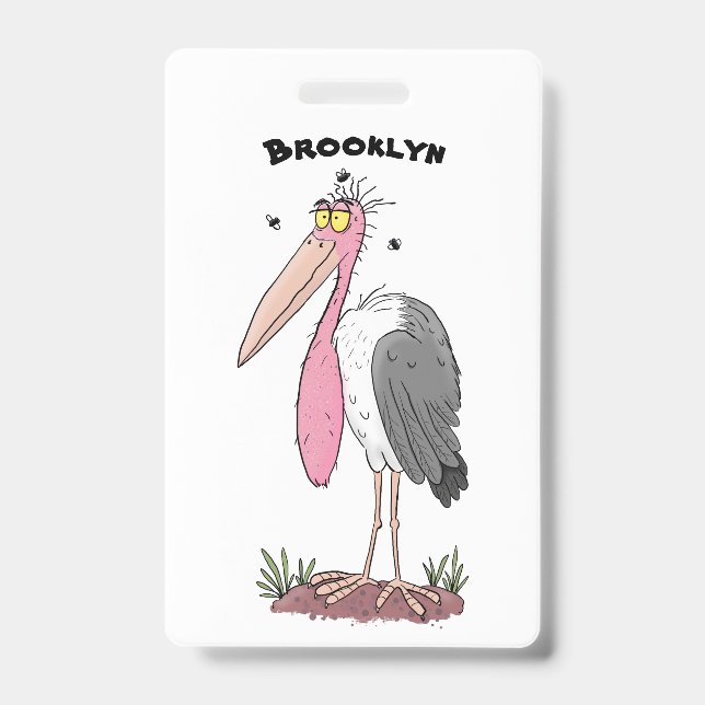 Funny marabou stork cartoon badge (Front)