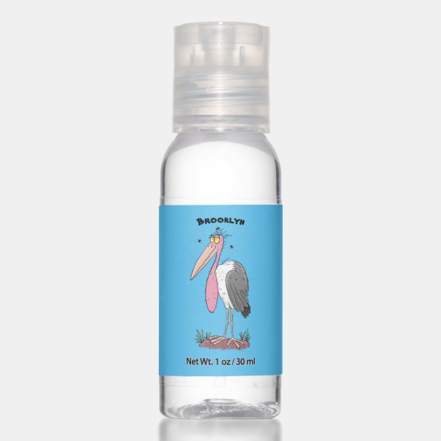 Funny marabou stork cartoon bird hand sanitizer (Front)