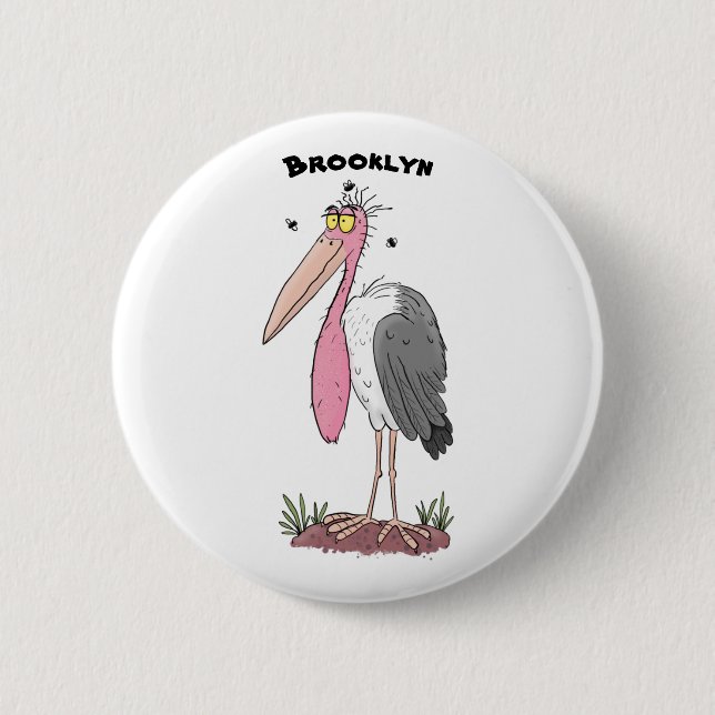 Funny marabou stork cartoon button (Front)
