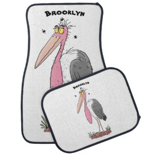 Funny marabou stork cartoon car floor mat