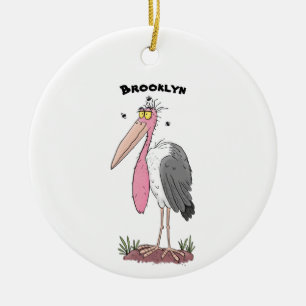 Funny marabou stork cartoon ceramic ornament