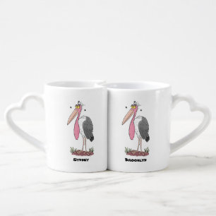 Funny marabou stork cartoon coffee mug set