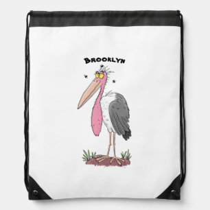 Funny marabou stork cartoon drawstring bag