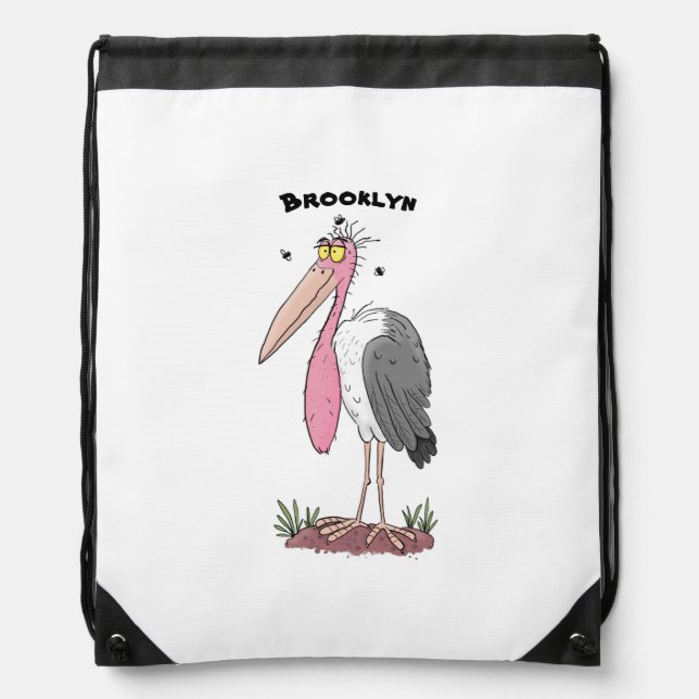 Funny marabou stork cartoon drawstring bag (Front)