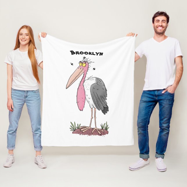 Funny marabou stork cartoon fleece blanket (In Situ)