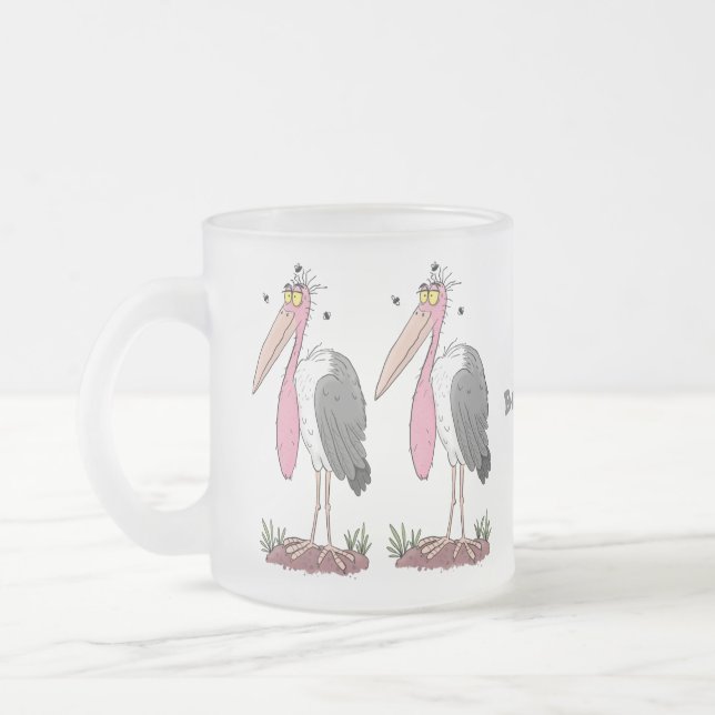 Funny marabou stork cartoon frosted glass coffee mug (Left)
