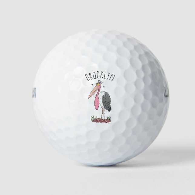 Funny marabou stork cartoon golf balls (Front)