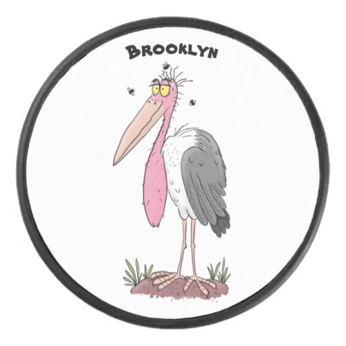 Funny marabou stork cartoon hockey puck
