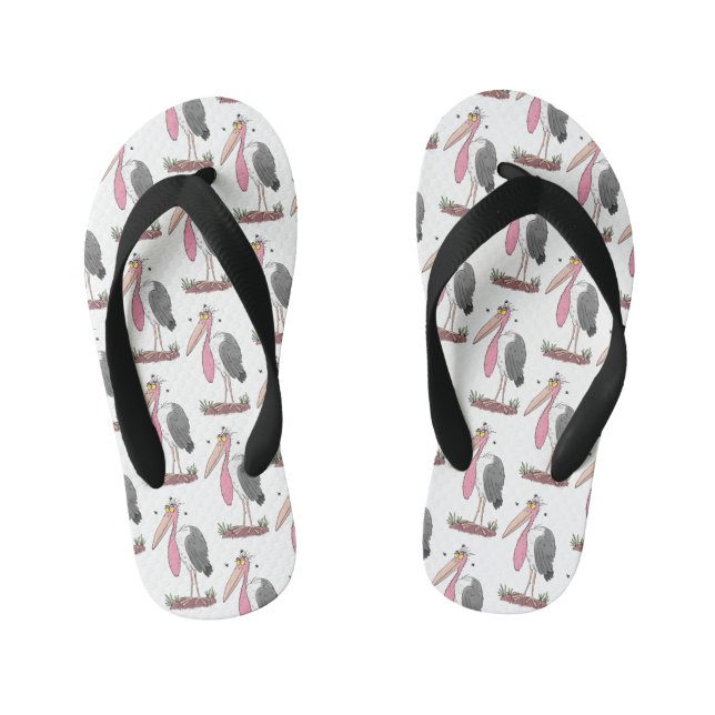 Funny marabou stork cartoon kid's flip flops (Footbed)