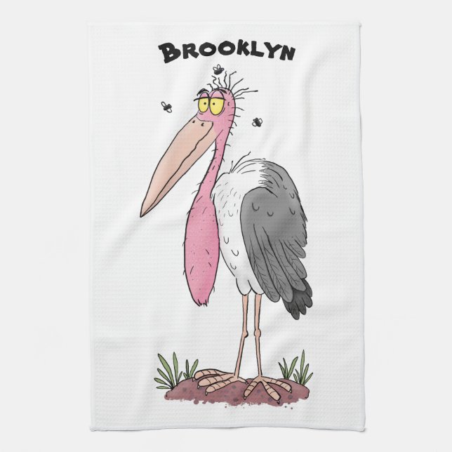 Funny marabou stork cartoon kitchen towel (Vertical)