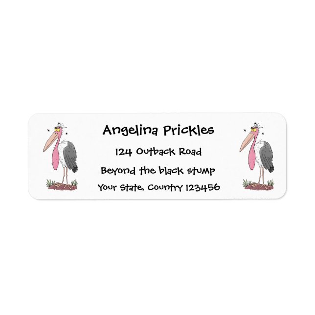 Funny marabou stork cartoon label (Front)