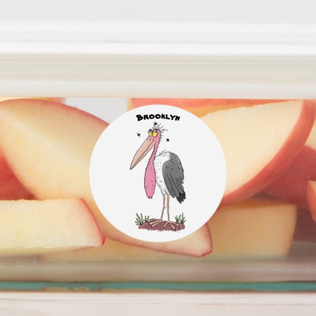Funny marabou stork cartoon labels (Affixed)