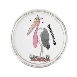 Funny marabou stork cartoon lapel pin