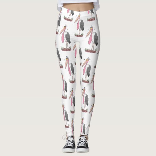 Funny marabou stork cartoon leggings